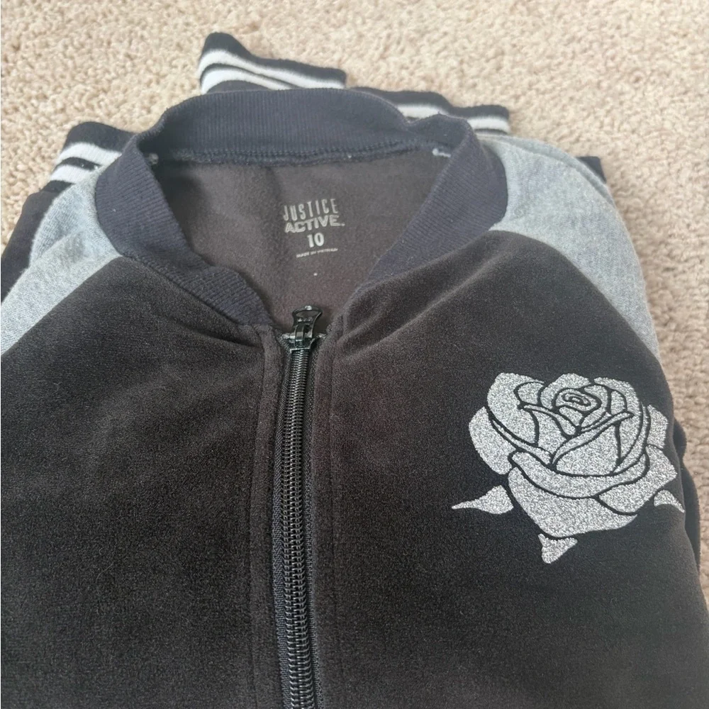 Justice Black and Gray Kids Zip up, Sweatshirt and Tshirt Bundle Size 10